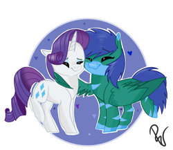 Size: 1024x887 | Tagged: safe, artist:poowndraww, rarity, oc, oc:flashy, pegasus, pony, unicorn, female, hug, mare, winghug