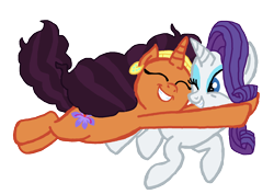 Size: 2000x1414 | Tagged: safe, artist:ktd1993, rarity, saffron masala, pony, unicorn, female, hug, lesbian, raffron, shipping, simple background, transparent background