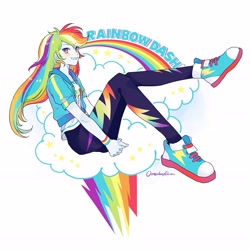 Size: 3049x3049 | Tagged: safe, artist:aina_umeda, derpibooru import, rainbow dash, better together, equestria girls, converse, female, geode of super speed, magical geodes, rainbow, shoes, simple background, solo, white background