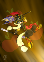 Size: 759x1054 | Tagged: safe, artist:phuocthiencreation, applejack, earth pony, pony, crossover, dynasty warriors, solo, twin axes, wei, zhang liao