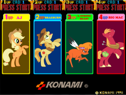 Size: 959x729 | Tagged: safe, artist:drpain, applejack, big macintosh, braeburn, little strongheart, earth pony, pony, over a barrel, cowboys, game, konami, male, stallion, sunset riders, video game