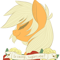 Size: 900x900 | Tagged: safe, artist:silbersternenlicht, applejack, earth pony, pony, bust, eyes closed, old banner, portrait, solo