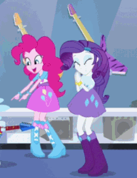 Size: 430x560 | Tagged: safe, screencap, pinkie pie, rarity, equestria girls, guitar centered, rainbow rocks, animated, boots, clapping, cropped, high heel boots, stoked
