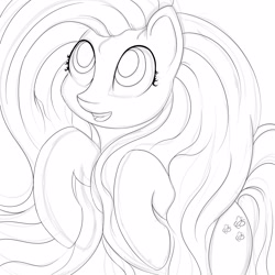 Size: 3000x3000 | Tagged: safe, artist:chapaevv, fluttershy, pegasus, pony, female, mare, monochrome, sketch, solo