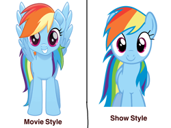 Size: 1024x768 | Tagged: safe, derpibooru import, rainbow dash, pegasus, pony, my little pony: the movie, comparison, female, looking at you, simple background, white background, wings