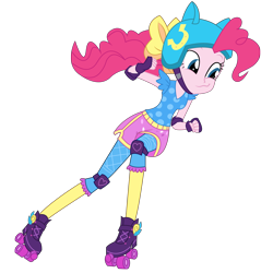 Size: 12800x12800 | Tagged: safe, artist:evil-sparkle, pinkie pie, equestria girls, friendship games, absurd resolution, clothes, elbow pads, fingerless gloves, gloves, helmet, knee pads, roller derby, roller skates, simple background, solo, sporty style, transparent background, vector