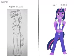 Size: 1280x960 | Tagged: safe, artist:furrymusclegrowthfan, derpibooru import, twilight sparkle, anthro, art evolution, comparison, solo