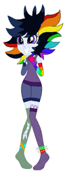 Size: 224x581 | Tagged: safe, artist:cookiechans2, artist:nightcorecat123, oc, oc only, oc:pop candy (ice1517), equestria girls, anklet, base used, choker, clothes, commission, equestria girls-ified, female, gloves, grin, icey-verse, magical lesbian spawn, mismatched socks, multicolored hair, nose piercing, offspring, parent:inky rose, parent:moonlight raven, parents:inkyraven, piercing, rainbow hair, shorts, simple background, smiling, socks, solo, spiked anklets, stockings, tanktop, thigh highs, torn clothes, white background