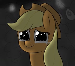 Size: 1280x1126 | Tagged: safe, artist:lazyfable, applejack, earth pony, pony, the mane attraction, cowboy hat, crying, female, hat, i am just a pony, lighter, mane, san diego comic con, scene interpretation, sdcc 2015, solo, stetson, tears of joy