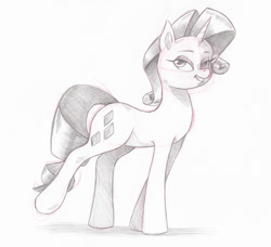 Size: 817x744 | Tagged: safe, artist:saturdaymorningproj, rarity, pony, unicorn, monochrome, one hoof raised, sketch, solo