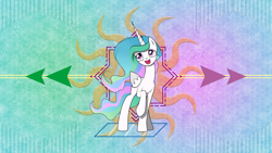 Size: 3840x2160 | Tagged: safe, artist:amorecadenza, artist:kp-shadowsquirrel, artist:laszlvfx, edit, princess celestia, alicorn, pony, abstract background, female, high res, mare, raised hoof, solo, wallpaper, wallpaper edit