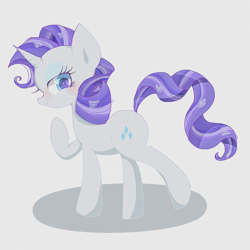 Size: 1420x1420 | Tagged: safe, artist:1drfl_world_end, rarity, pony, unicorn, female, looking at you, looking sideways, mare, profile, raised hoof, simple background, smiling, solo, white background