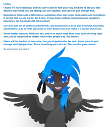 Size: 686x801 | Tagged: safe, artist:kilo, derpibooru import, oc, oc only, oc:fire juggler blue, against glass, crying, cute, inspirational, looking at you, motivation, open mouth, positive message, ribbon, screen, smiling, solo, spread wings, text