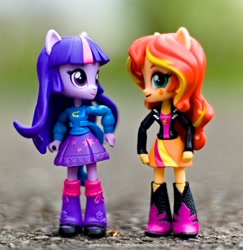 Size: 1024x1055 | Tagged: safe, artist:artofmagicpoland, sunset shimmer, twilight sparkle, equestria girls, doll, equestria girls minis, female, lesbian, looking at each other, merchandise, shipping, song reference, sunsetsparkle, toy