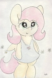 Size: 696x1045 | Tagged: safe, artist:slightlyshade, fluttershy, pegasus, pony, bipedal, clothes, dress, solo, traditional art