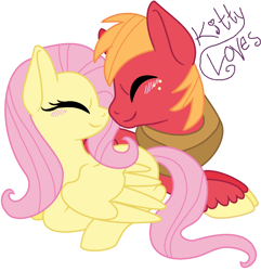 Size: 1344x1396 | Tagged: safe, artist:kitty-loves-all, big macintosh, fluttershy, earth pony, pegasus, pony, blushing, cute, fluttermac, macabetes, male, shipping, shyabetes, stallion, straight