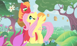 Size: 5000x3000 | Tagged: safe, artist:maddaimond255, big macintosh, fluttershy, earth pony, pegasus, pony, absurd resolution, bird house, flower, fluttermac, male, shipping, stallion, straight, tree