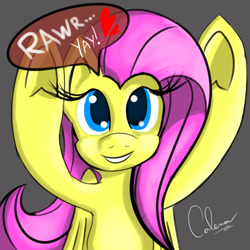 Size: 1600x1600 | Tagged: safe, artist:calena, fluttershy, pegasus, pony, cute, rawr, shyabetes, solo, underhoof