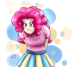 Size: 2487x2270 | Tagged: safe, artist:lrusu, pinkie pie, human, clothes, humanized, pleated skirt, shirt, skirt, solo