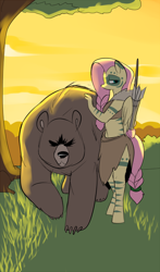 Size: 866x1476 | Tagged: safe, artist:metal-kitty, fluttershy, anthro, bear, unguligrade anthro, alternate timeline, bow (weapon), chrysalis resistance timeline, midriff, quiver, solo, tribalshy