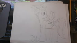 Size: 4128x2322 | Tagged: safe, artist:lightningdash3804, derpibooru exclusive, derpibooru import, spitfire, pegasus, pony, female, looking back, mare, monochrome, signature, sketch, solo, spread wings, traditional art, wings