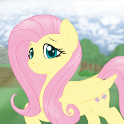 Size: 2000x2000 | Tagged: safe, artist:salemcat, fluttershy, pegasus, pony, looking at you, raised hoof, solo, standing