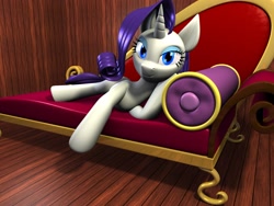 Size: 2000x1500 | Tagged: safe, artist:argos90, rarity, pony, unicorn, 3d, bedroom eyes, female, looking at you, mare, room, sofa