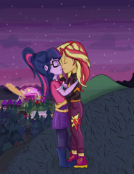 Size: 2469x3206 | Tagged: safe, artist:samyvillaly, sci-twi, sunset shimmer, twilight sparkle, better together, equestria girls, sunset's backstage pass!, female, lesbian, music festival outfit, scitwishimmer, shipping, sunsetsparkle