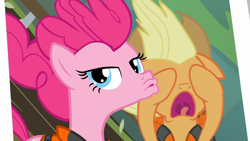 Size: 1024x576 | Tagged: safe, screencap, applejack, pinkie pie, earth pony, pony, pinkie apple pie, duckface