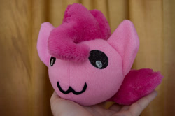 Size: 1100x731 | Tagged: safe, artist:ksander-uno, pinkie pie, :3, hand, irl, photo, pinkieball, plushie