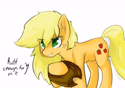 Size: 10000x7000 | Tagged: artist needed, safe, applejack, earth pony, pony, /mlp/, absurd resolution, cowboy hat, dialogue, drawthread, grin, hat, loose hair, messy mane, solo, stetson