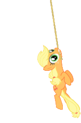 Size: 474x720 | Tagged: safe, screencap, applejack, earth pony, pony, look before you sleep, animated, background removed, rope, silly, silly pony, simple background, solo, swinging, swingjack, transparent background, who's a silly pony