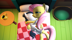 Size: 1920x1080 | Tagged: safe, artist:cryotimberwolf, fluttershy, rumble, pegasus, pony, 3d, 3d model, cuddling, cute, flutterrumble, my little pony, night, rumbleshy, sleeping, snuggling, source filmmaker