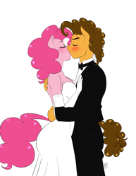 Size: 900x1164 | Tagged: safe, artist:pia-sama, cheese sandwich, pinkie pie, anthro, earth pony, cheesepie, clothes, dress, female, french kiss, heartwarming in hindsight, kissing, male, marriage, shipping, straight, wedding, wedding dress