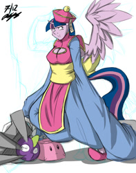 Size: 786x1000 | Tagged: safe, artist:the-unicorn-lord, derpibooru import, twilight sparkle, twilight sparkle (alicorn), alicorn, anthro, crossover, darkstalkers, hsien-ko, sketch