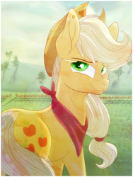 Size: 6000x8000 | Tagged: safe, artist:elskafox, applejack, earth pony, pony, absurd resolution, bandana, smiling, solo