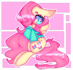 Size: 2080x2000 | Tagged: safe, artist:bunxl, fluttershy, pegasus, pony, blushing, bottomless, clothes, cyan eyes, cyan sweater, digital art, green sweater, heart eyes, partial nudity, pink hair, pink mane, pink tail, solo, sweater, sweatershy, wingding eyes, yellow coat