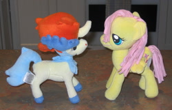 Size: 2105x1357 | Tagged: safe, artist:cheerbearsfan, fluttershy, irl, keldeo, photo, plushie, pokémon