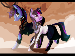 Size: 4000x3000 | Tagged: safe, artist:bonbrony, derpibooru import, night light, twilight sparkle, bioshock infinite, booker dewitt, columbia, elizabeth, elizabeth comstock, miyuki sawashiro, parody, songbird, steampunk, voice actor joke