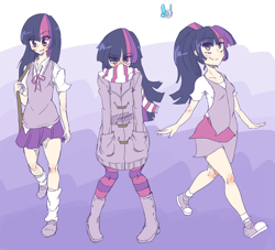 Size: 2200x2000 | Tagged: safe, artist:applestems, derpibooru import, twilight sparkle, human, boots, clothes, humanized, scarf, socks, striped socks