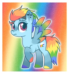 Size: 1280x1375 | Tagged: safe, artist:cupidity4200, derpibooru import, rainbow dash, pegasus, pony, alternate design, colored hooves, colored wings, female, hooves, mare, multicolored wings, rainbow wings, raised hoof, redesign, wings
