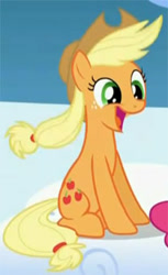 Size: 209x342 | Tagged: safe, edit, edited screencap, screencap, applejack, earth pony, pony, sonic rainboom (episode), cropped, cute, happy, jackabetes, open mouth, sitting, smiling, solo