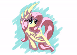 Size: 7016x4961 | Tagged: safe, artist:hananpacha, fluttershy, pegasus, pony, absurd resolution, head turn, looking at you, solo, spread wings, standing