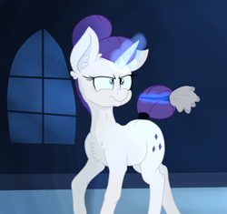 Size: 3543x3337 | Tagged: safe, artist:paskanaakka, derpibooru exclusive, rarity, pony, unicorn, alternate timeline, angry, chest fluff, duster, ear fluff, magic, night maid rarity, nightmare takeover timeline, nose wrinkle, solo, tail bun, tail wrap, telekinesis