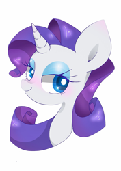 Size: 1175x1656 | Tagged: safe, artist:1drfl_world_end, rarity, pony, unicorn, big ears, bust, female, looking at you, makeup, mare, simple background, solo, white background