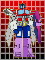 Size: 682x900 | Tagged: safe, artist:combatkaiser, derpibooru import, twilight sparkle, optimus prime, transformers, wat