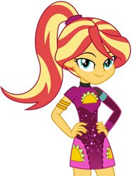 Size: 1024x1353 | Tagged: safe, artist:emeraldblast63, sonata dusk, sunset shimmer, better together, equestria girls, sunset's backstage pass!, alternate hairstyle, armlet, clothes swap, food, minidress, ponytail, simple background, taco, taco dress, transparent background