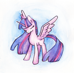 Size: 500x490 | Tagged: safe, artist:mapony240, derpibooru import, twilight sparkle, twilight sparkle (alicorn), alicorn, pony, eyes closed, female, mare, simple background, solo, spread wings, traditional art