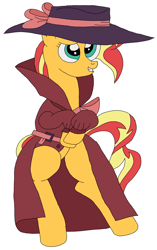 Size: 1984x3152 | Tagged: safe, artist:hubfanlover678, sunset shimmer, clothes, fedora, hat, solo, trenchcoat