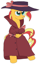 Size: 1984x3152 | Tagged: safe, artist:hubfanlover678, sunset shimmer, clothes, fedora, hat, solo, trenchcoat